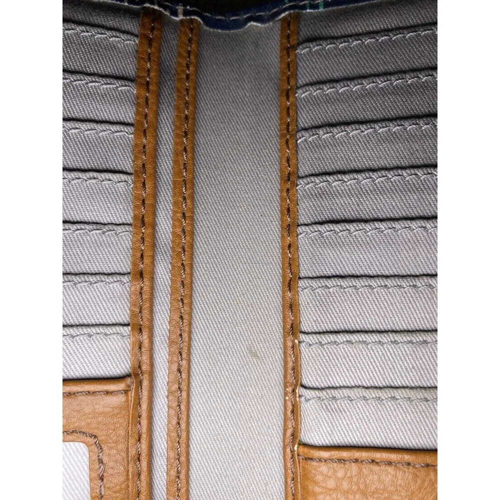 Fossil Logan Flap Clutch Navy Blue Teal Dash Canvas Leather